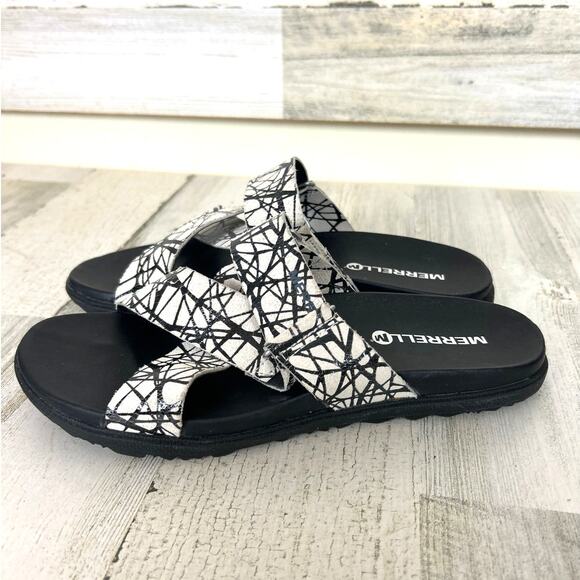 Merrell Women’s 7 Around Town White Black Leather Strap Sandals New - Picture 6 of 8